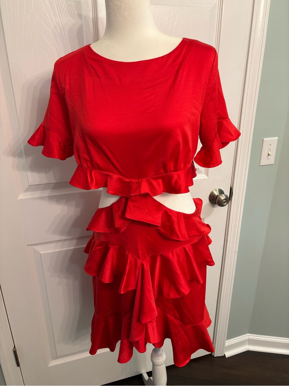 Red Ruffle satin Dress NWT